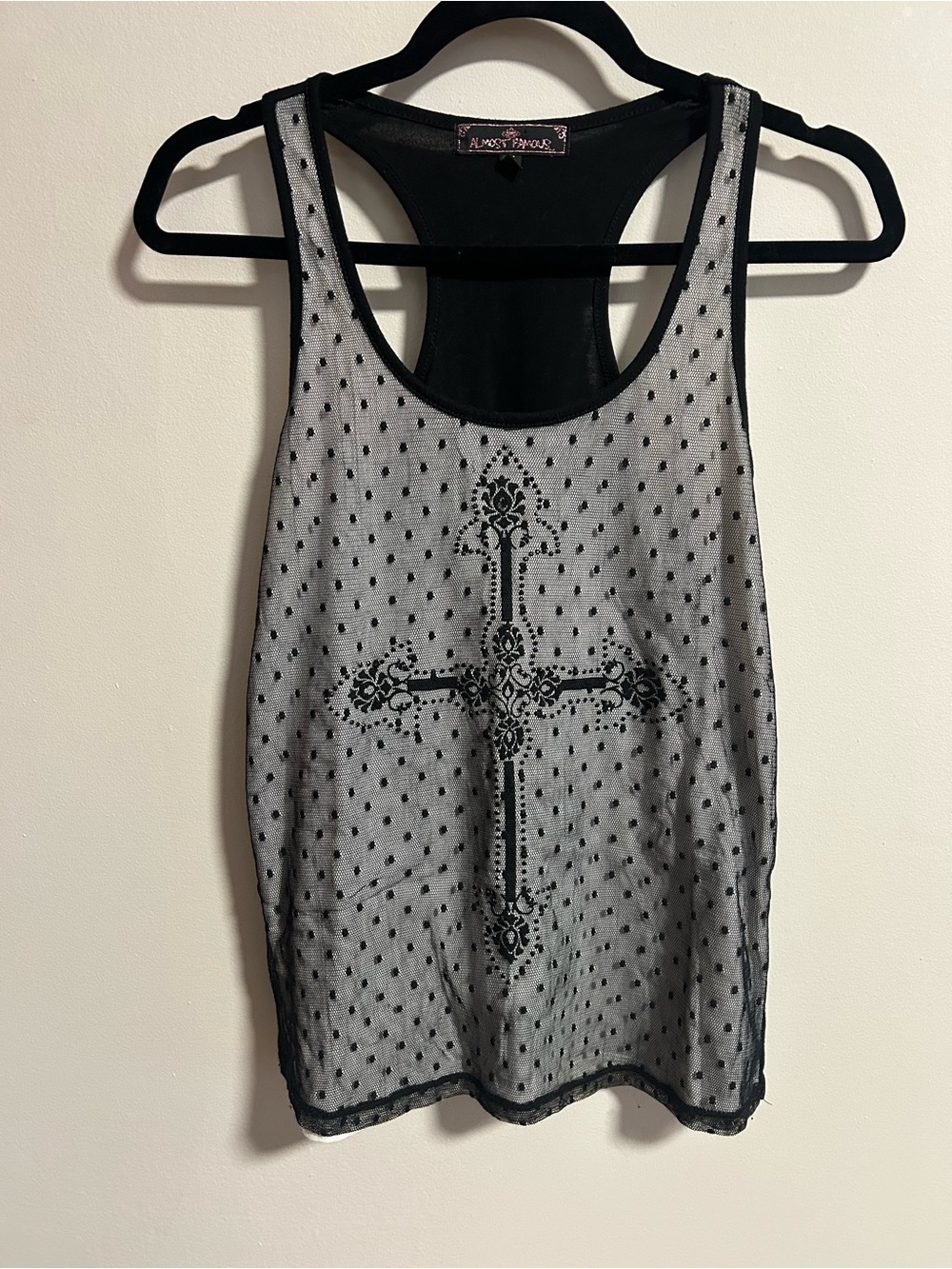 Almost Famous Black & Gray Mesh Cross Racerback Tank